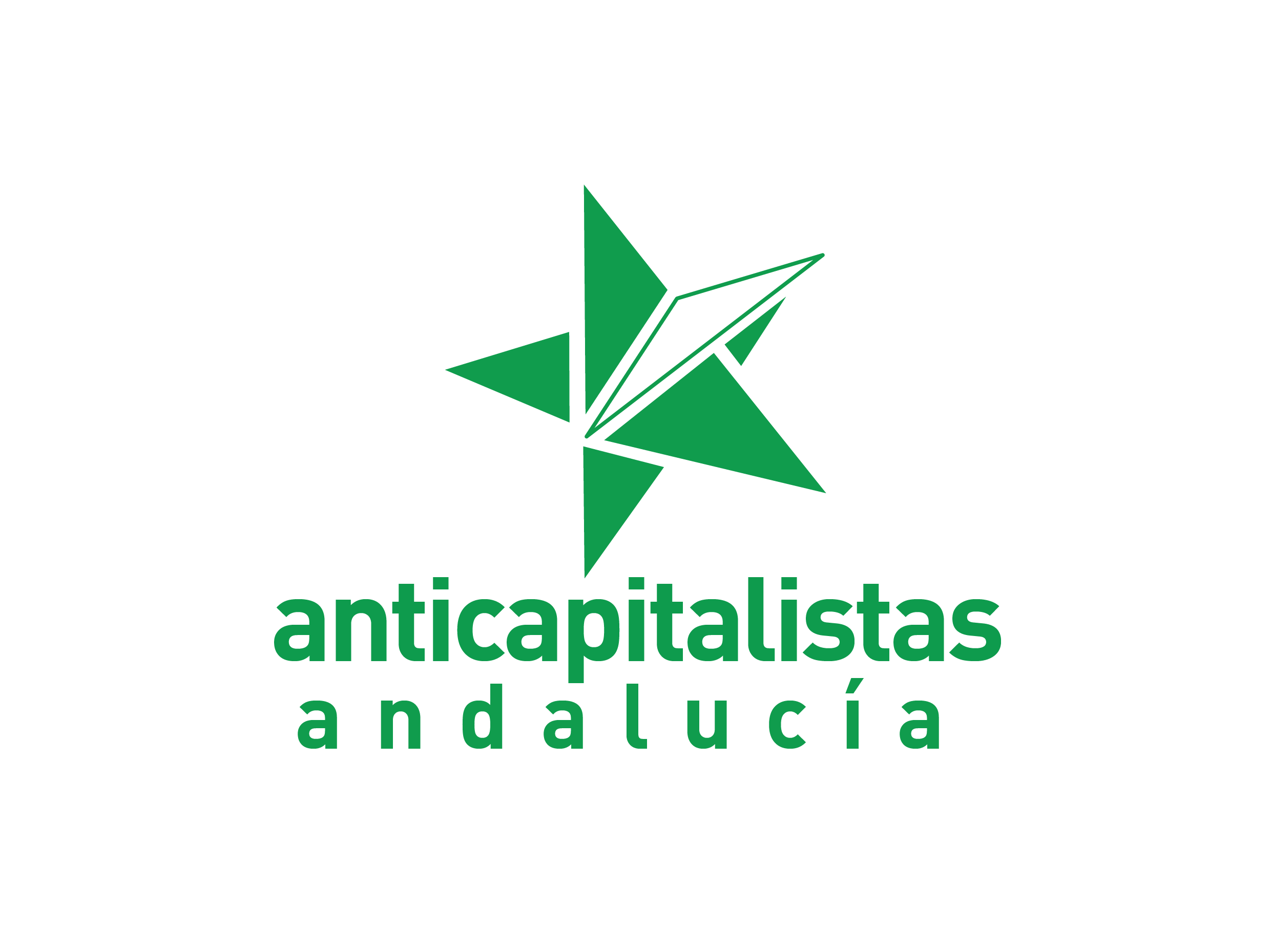 El logotipo de Anticapitalistas Andalucía en color verde muestra una estrella formada por figuras geométricas que simbolizan la lucha social, la organización colectiva y la transformación política. En el centro se encuentra una figura inspirada en una grulla de origami, que representa esperanza, creatividad colectiva y la identidad andaluza. El uso del color verde refuerza la conexión con Andalucía, así como valores relacionados con el ecologismo, la justicia social y la defensa de los derechos de la clase trabajadora.